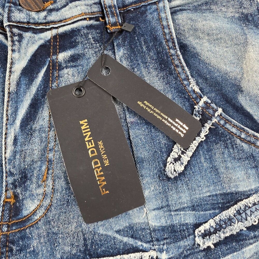 FWRD Denim New York Jeans Mens 32x36 Blue Distressed Ripped Stacked frayed Hype - Picture 13 of 15